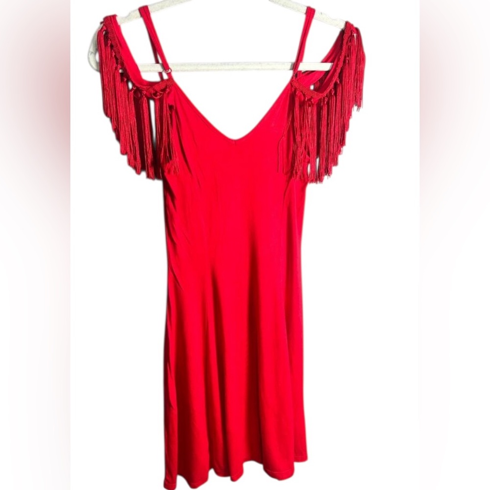 ASOS Fringe Red Cold Shoulder mini Dress size us 14